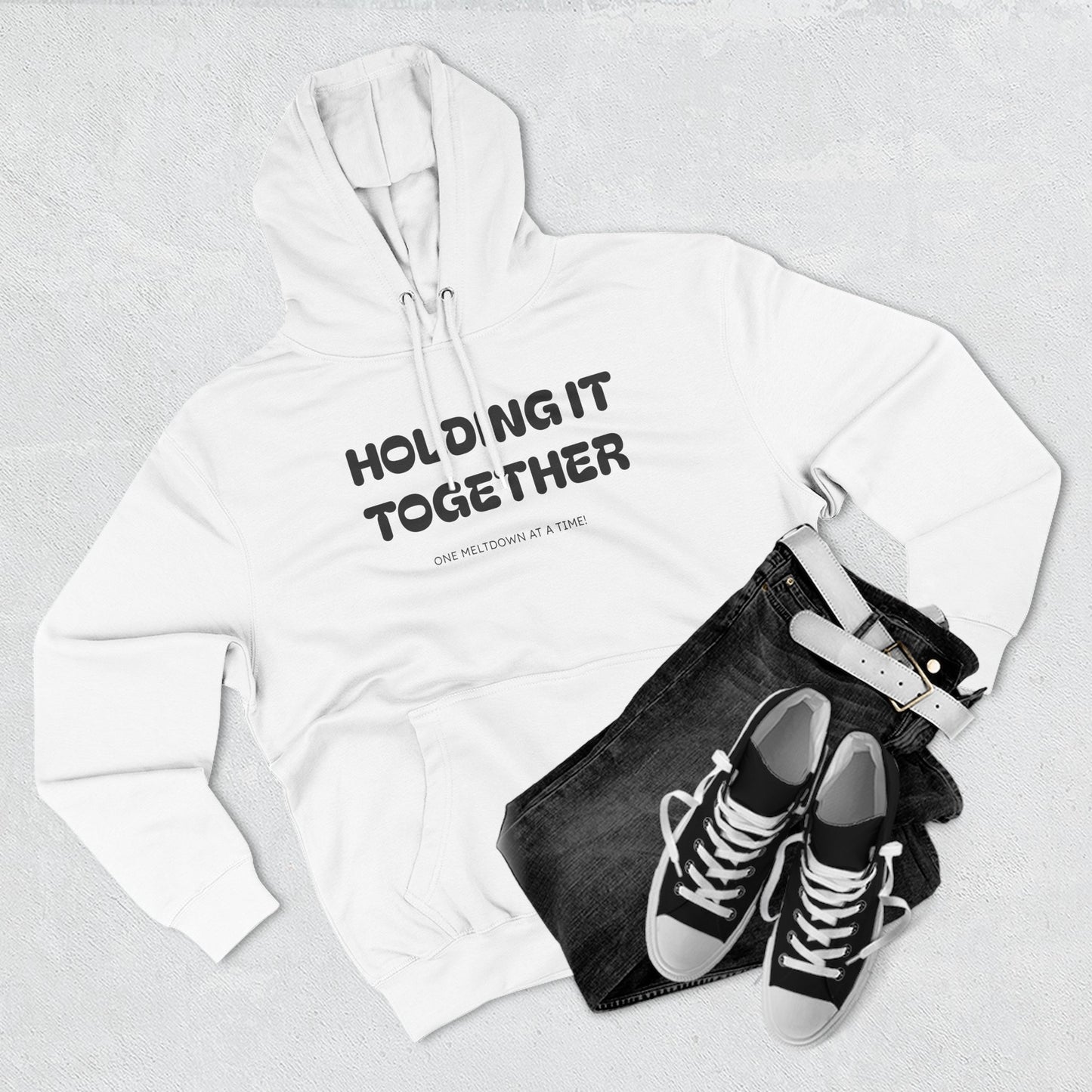 Holding It Together, One Meltdown at a Time” Hoodie – Funny Millennial Parent Sweatshirt